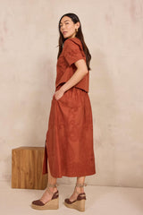 OLIE BRICK EMBROIDERED SKIRT