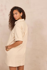 BLANCHE SHORT STRAIGHT MIXED COTTON DRESS