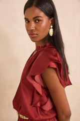 SCARLETT BRICK SATIN SLEEVELESS BLOUSE
