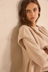 ANTHEA NATURAL MIXED WOOL SLEEVELESS CARDIGAN