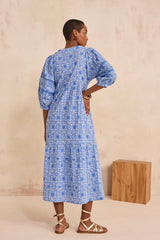 LOLY LACE PRINTED MIXED COTTON LONG DRESS