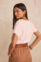 PRETTY PINK SHORT-SLEEVED COTTON SWEATER