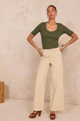 MALO NATURAL WIDE COTTON TROUSERS