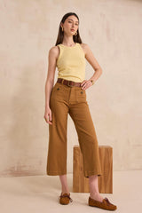 MAE WIDE CROPPED COTTON BLEND TROUSERS