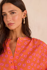 BLISS PRINTED 3/4 SLEEVE COTTON BLOUSE