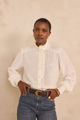 MANGUE CREAM LONG-SLEEVED COTTON BLOUSE