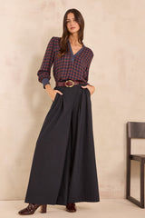 LUCE HIGH-WAISTED NAVY PALAZZO TROUSERS