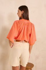 SACHA STRIPED SHORT-SLEEVED COTTON BLOUSE