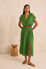 JULIANA GREEN FLUID SATIN LONG SKIRT