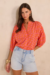 BLISS PRINTED 3/4 SLEEVE COTTON BLOUSE