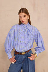 MORGANE STRIPED LAVALLIERE BLOUSE