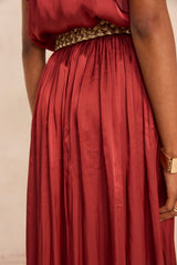 JULIANA BRICK FLUID SATIN LONG SKIRT