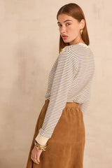 TALIA LONG SLEEVE STRIPED COTTON T-SHIRT