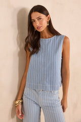 DENVER STRIPED SLEEVELESS MIXED COTTON TOP