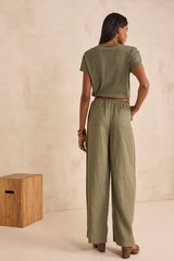 TERRY LEAF LOOSE LINEN TROUSERS