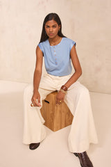 TERENCE BLUE COTTON SLEEVELESS T-SHIRT