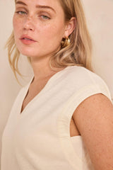 LYNA CREAM LINEN BLEND SLEEVELESS T-SHIRT