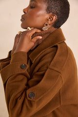 CASSANDRE TOBACCO WOOL BLEND LONG COAT