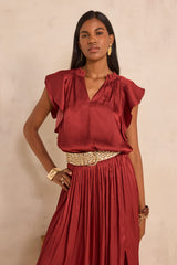 SCARLETT BRICK SATIN SLEEVELESS BLOUSE