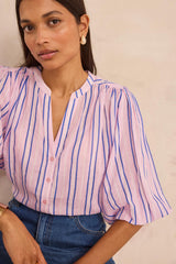 DARINA LONG-SLEEVE STRIPED COTTON BLOUSE