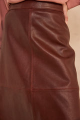 VIOLETTE BURGUNDY LEATHER MIDI SKIRT