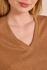 LYNA CARAMEL LINEN BLEND SLEEVELESS T-SHIRT