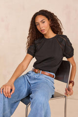 LEA BLACK BALLOON SLEEVE T-SHIRT
