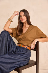 TED BROWN 3/4 SLEEVE COTTON T-SHIRT