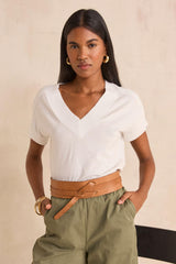 PRETTY WHITE SHORT-SLEEVED COTTON SWEATER