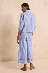 LOUISETTE ROYAL BLUE STRAIGHT STRIPED COTTON PANTS