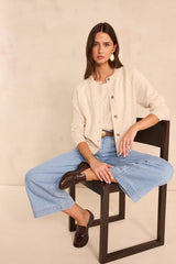 BILL BIS CREAM SHORT-SLEEVED CASHMERE SWEATER