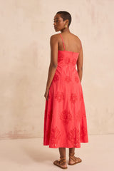 BRIELLE EMBROIDERED COTTON TRAPEZE DRESS