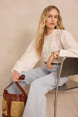 DORIS EMBROIDERED LONG-SLEEVE COTTON BLOUSE