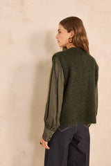 ALPHA FIR GREEN SLEEVELESS MOHAIR CARDIGAN