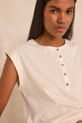 TERENCE CREAM COTTON SLEEVELESS T-SHIRT