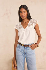 LILOU WHITE EMBROIDERED COTTON TOP