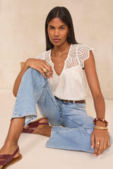 LILOU WHITE EMBROIDERED COTTON TOP