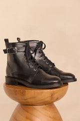 ORANNE BLACK FLAT LEATHER ANKLE BOOTS