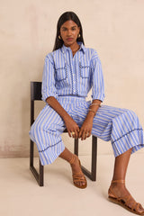 LOUISETTE ROYAL BLUE STRAIGHT STRIPED COTTON PANTS