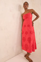 BRIELLE EMBROIDERED COTTON TRAPEZE DRESS