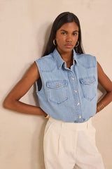 MACAO SLEEVELESS DENIM COTTON BLOUSE