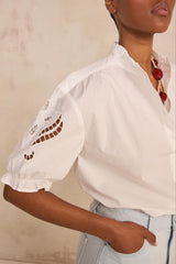 DONCASTER SHORT-SLEEVED EMBROIDERED COTTON BLOUSE