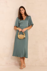 BILLIE PETROL LONG PLEATED DRESS
