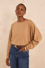 THEOPHILE LIGHT CAMEL LONG SLEEVE WOOL T-SHIRT