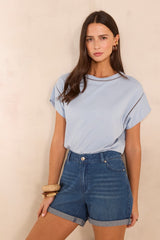 LOUISE SKY BLUE DETAIL COTTON T-SHIRT