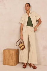 MALO NATURAL WIDE COTTON TROUSERS