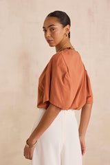 LOREEN TOFFEE SHORT SLEEVE COTTON T-SHIRT