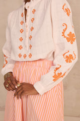 DANTESSE EMBROIDERED LONG-SLEEVE COTTON BLOUSE