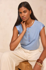TERENCE BLUE COTTON SLEEVELESS T-SHIRT