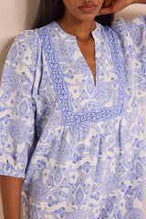PRUNE PRINTED BLENDED COTTON SHORT DRESS